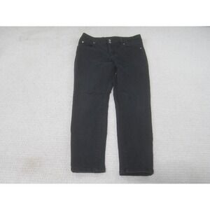 Tahari Jeans Womens 12 Black Charlotte Double‎ Button Skinny Stretch Pants Denim